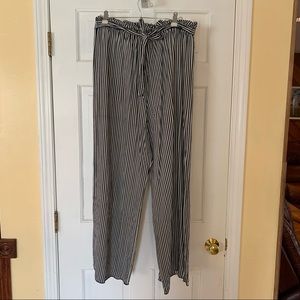 Black & white striped light weight wide leg pants by See You On Monday.